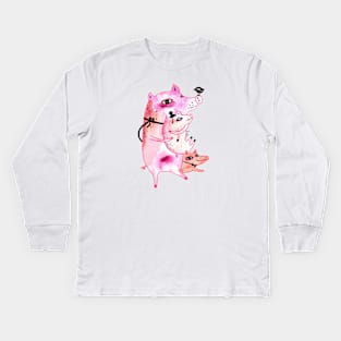 Three and Free little pigs Kids Long Sleeve T-Shirt